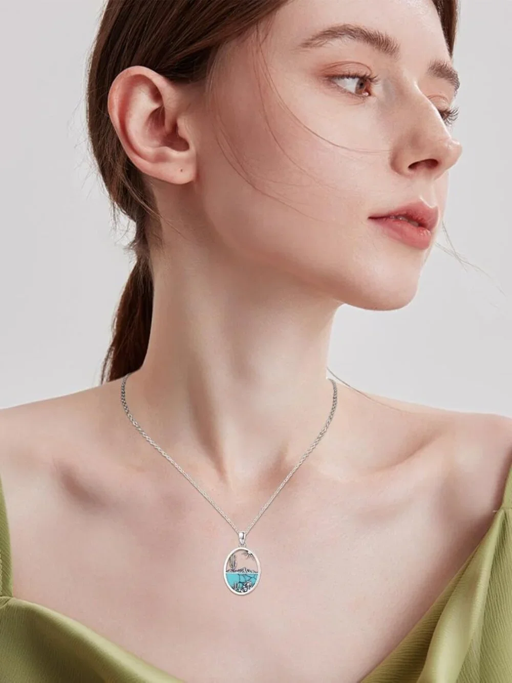 Women's Cactus B Sterling Turquoise Pendant Highland Cow Skull Western Necklace